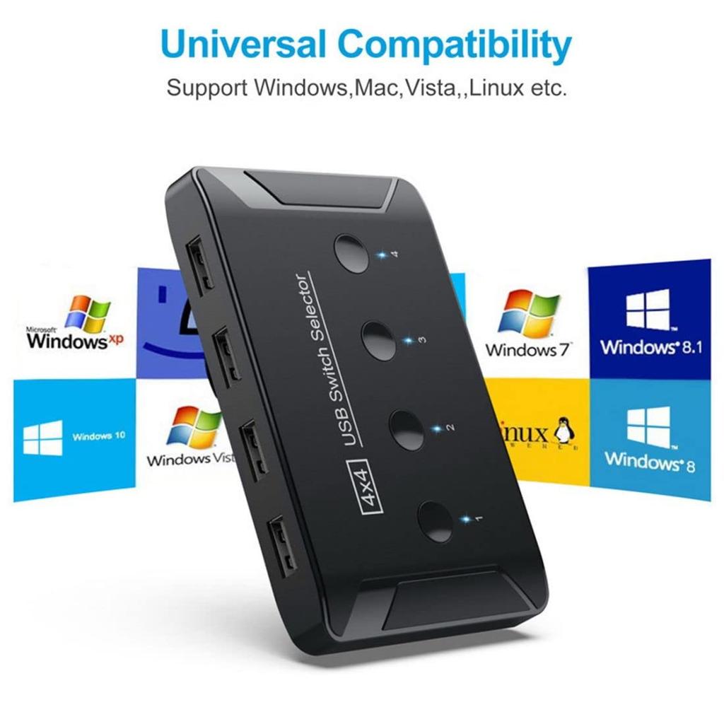 Селектор-переключатель Chenyang USB KVM для совместного использования 4 компьютеров, 4 USB-устройств для клавиатуры, мыши, сканера, принтера 2.0