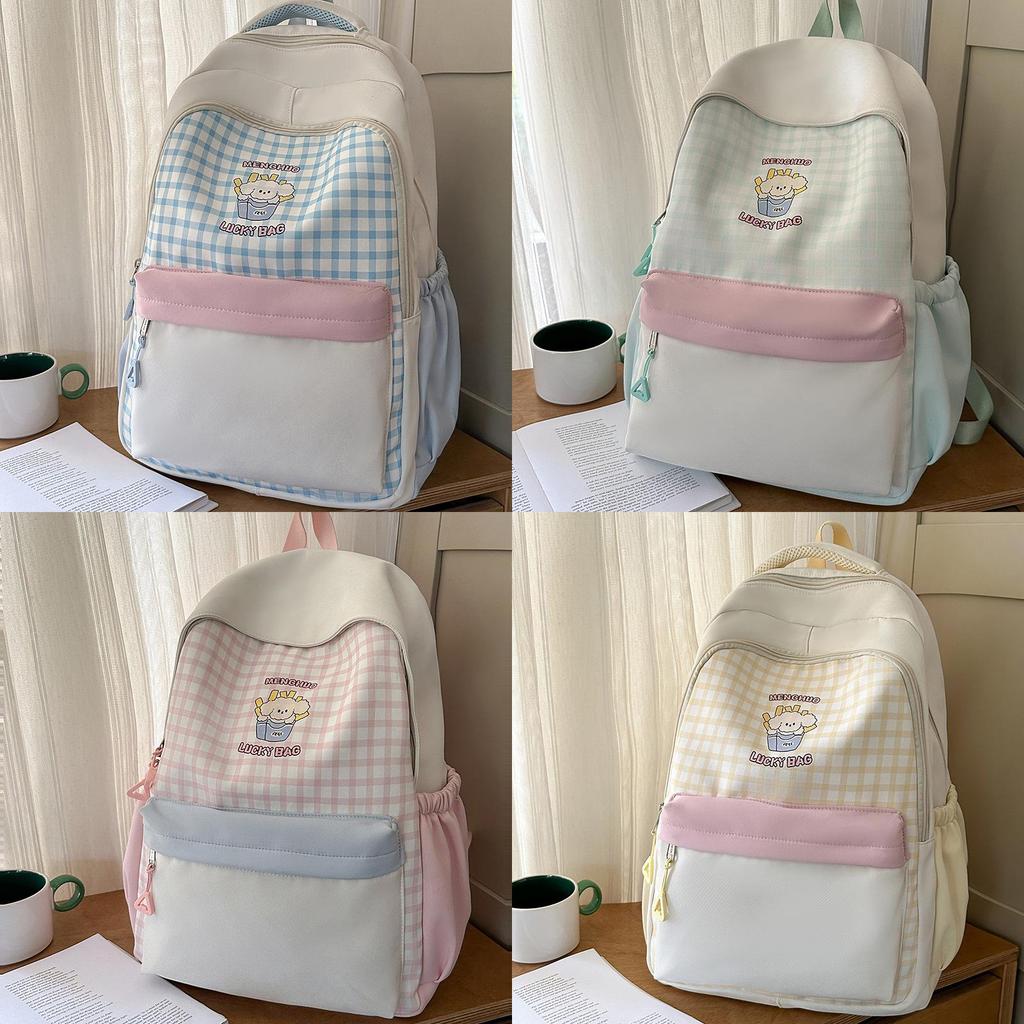 Рюкзак Cinnamoroll в клеточку из нейлона с разноцветным пэчворком для школы и повседневного использования