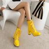 Ярко-желтые лакированные ботильоны для женщин на шнуровке, белые ботильоны на высоком каблуке, женские туфли большого размера 48