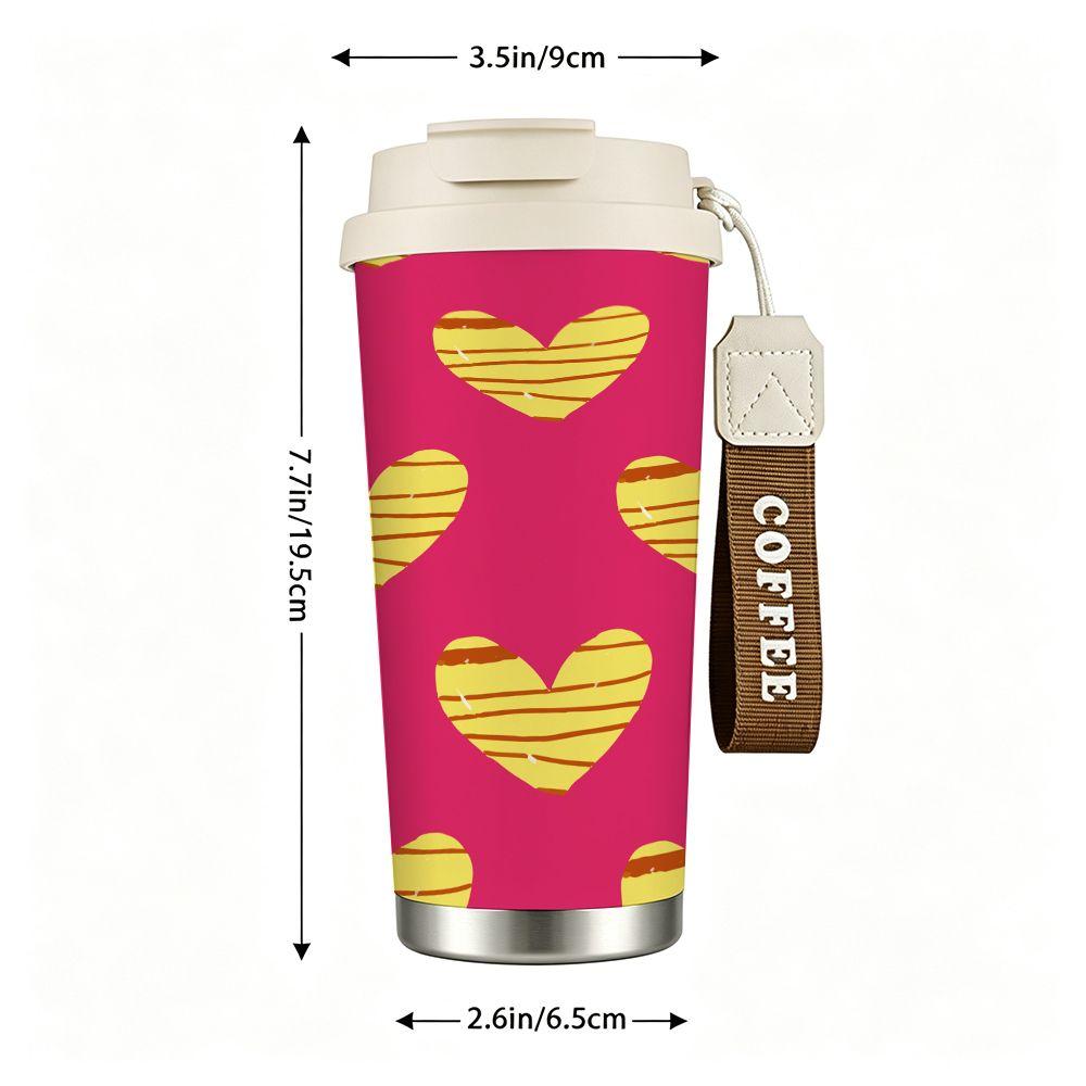 Pink Hearts Pattern Stainless Steel Insulated Coffee Tumbler Reusable Vacuum Thermal Mug,Portable Travel Cup for Hot Cold Drinks Gift Idea