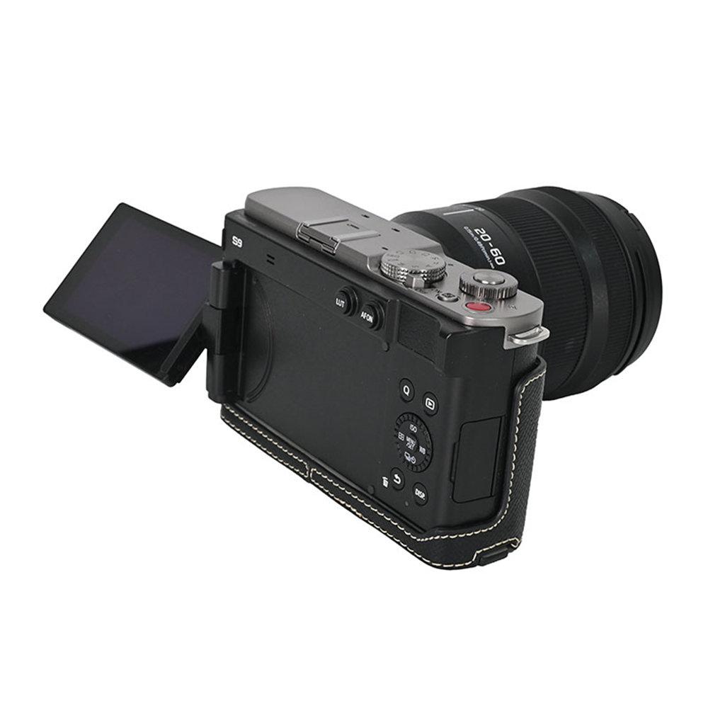 Получехол для камеры из ПУ кожи с принтом пальм для Panasonic Lumix S9, с отверстием для батареи и нижней крышкой, с ремешком