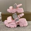 Women's Summer Shiny Pink Thick High Heel Sandals Women's Beach Casual Slippers Thick Sole Sandals Sports Shoes