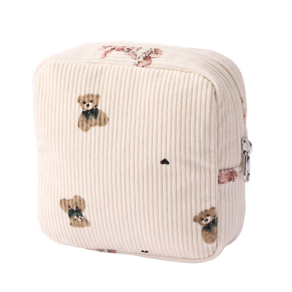 Cute Large Capacity Corduroy Travel Storage Bag Durable Cartoon Travel Wash Handbag Dustproof Corduroy Makeup Bag Home