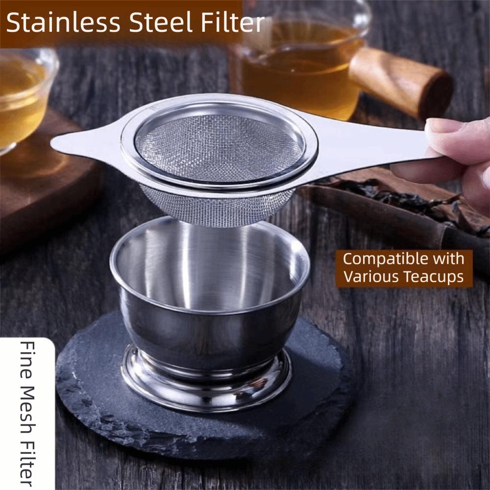 Fine Mesh Leaf Teapot Filter Stainless Steel Tea Infuser with Drip Bowl Kitchen Accessories