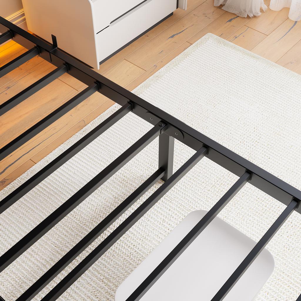 140x190 Bed Frame with LED Lighting and USB Charging Station, Metal Bed Frame without Mattress, with Storage Space under the Bed