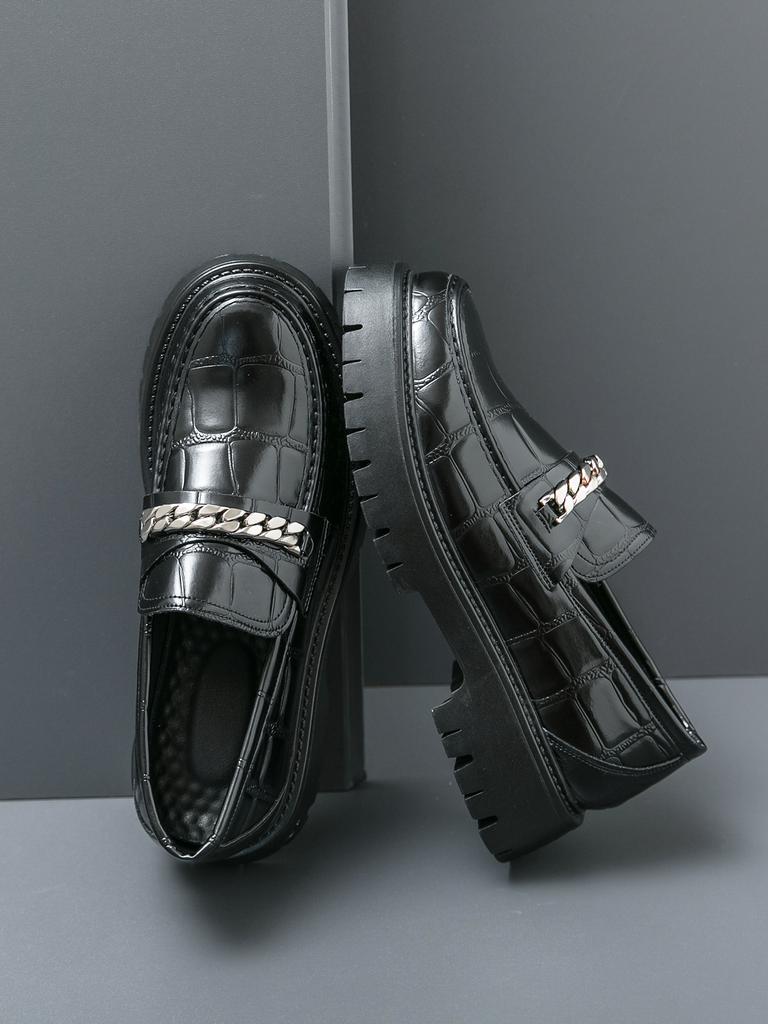 Мужские мокасины с узором из искусственной кожи, толстая подошва с круглой головкой, металлическая цепочка, деловая повседневная мужская обувь, большой размер 38-46