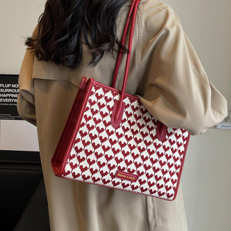 Красная сумка, свадебная сумка для женщин, высококачественная большая сумка на плечо с узором «гусиные лапки», свадебная сумка для невесты