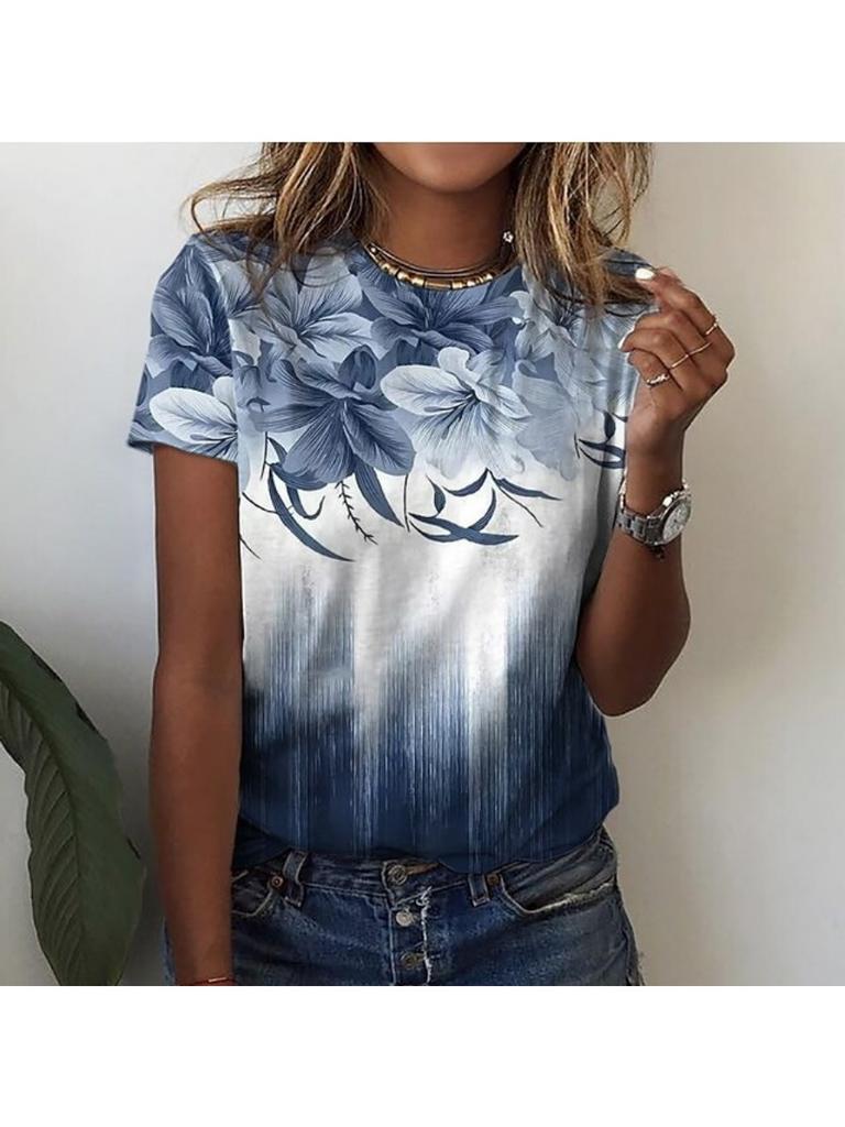 Летняя женская уличная модная футболка с цветочным принтом 3D с коротким рукавом, повседневная универсальная свободная футболка с круглым вырезом, женская одежда