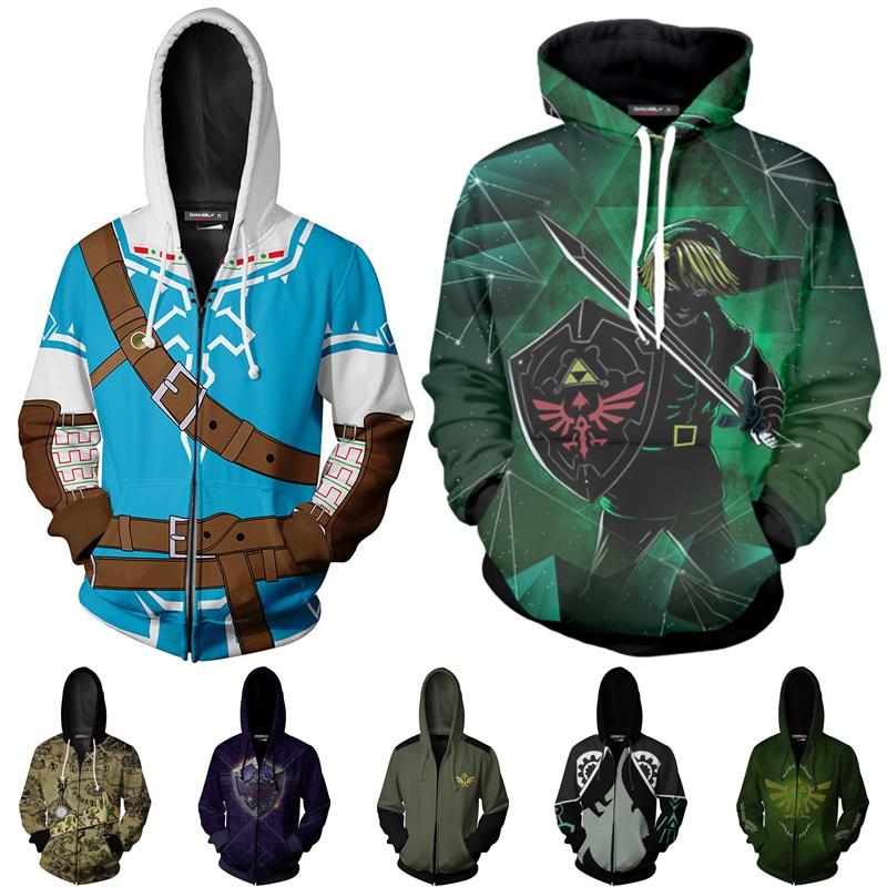 Игра The Legend Of Zelda Косплей Худи 3d Толстовка на молнии Куртка для максимального комфорта