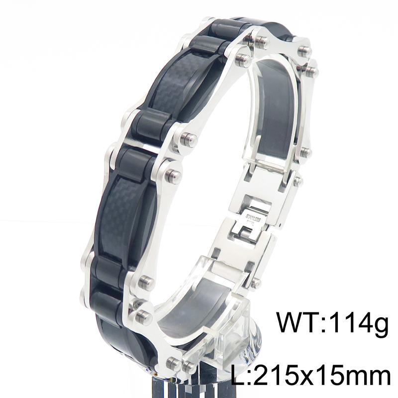15MM Width Black Fibre Motorcycle Chain Man Bracelet for Men Casting Gold Color 316L Stainless Steel Men's Bracelets & Bangles