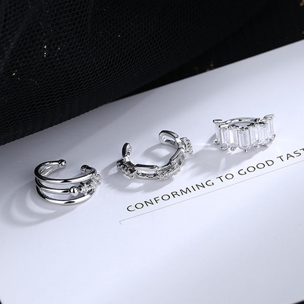 Jewelry Elegant S925 Crystal Punk Girls Multi-layer Ear Bone Clip Ear Cuffs Non Piercing Ear Clips