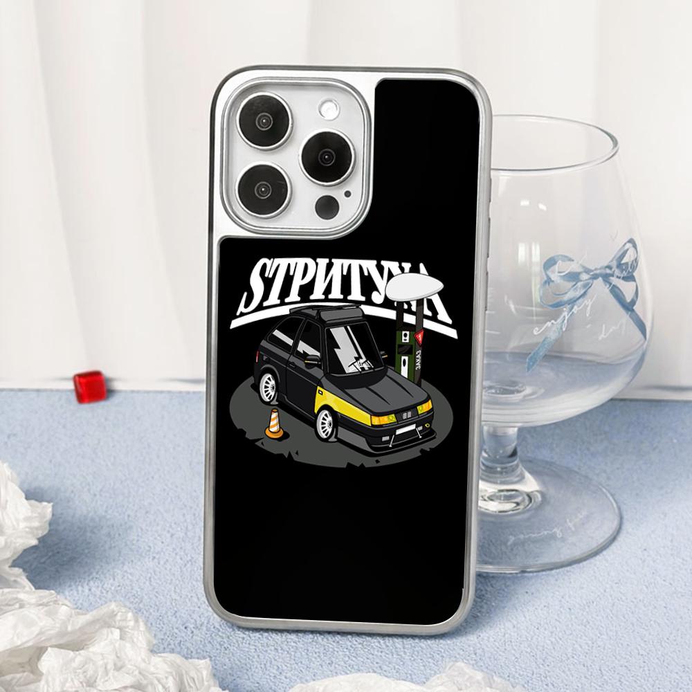 Крутой автомобиль L-la-Da модный дизайн логотипа Чехол для телефона для iPhone 16 15 14 13 12 11 Pro Max Овечья кожа Серебристый край Защитный чехол