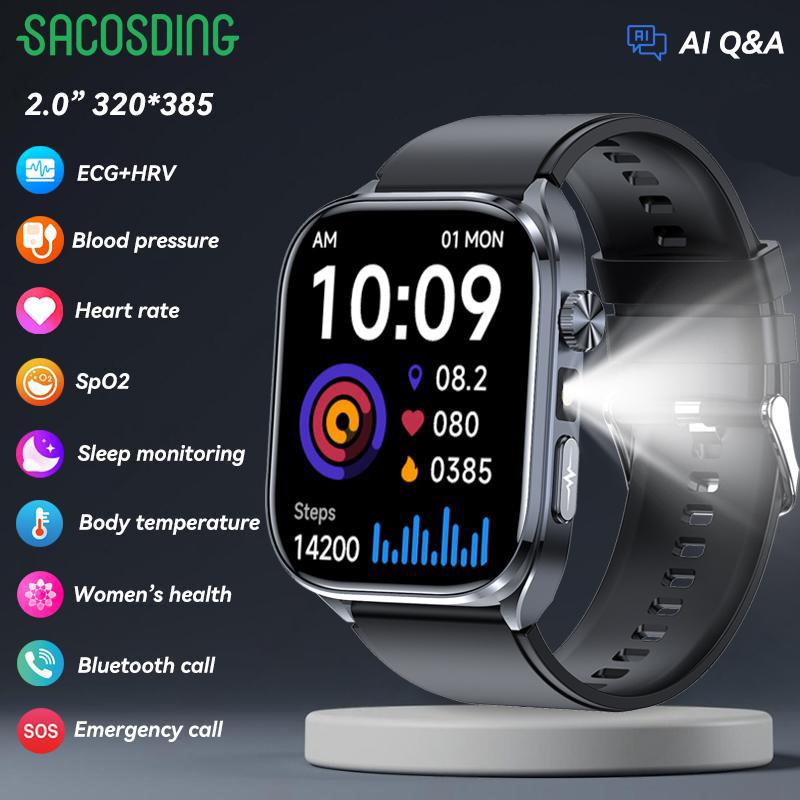 SACOSDING AI Health Умные часы для мужчин и женщин с фонариком, 2,5D UI, голосовой Bluetooth-вызов, фитнес-трекер