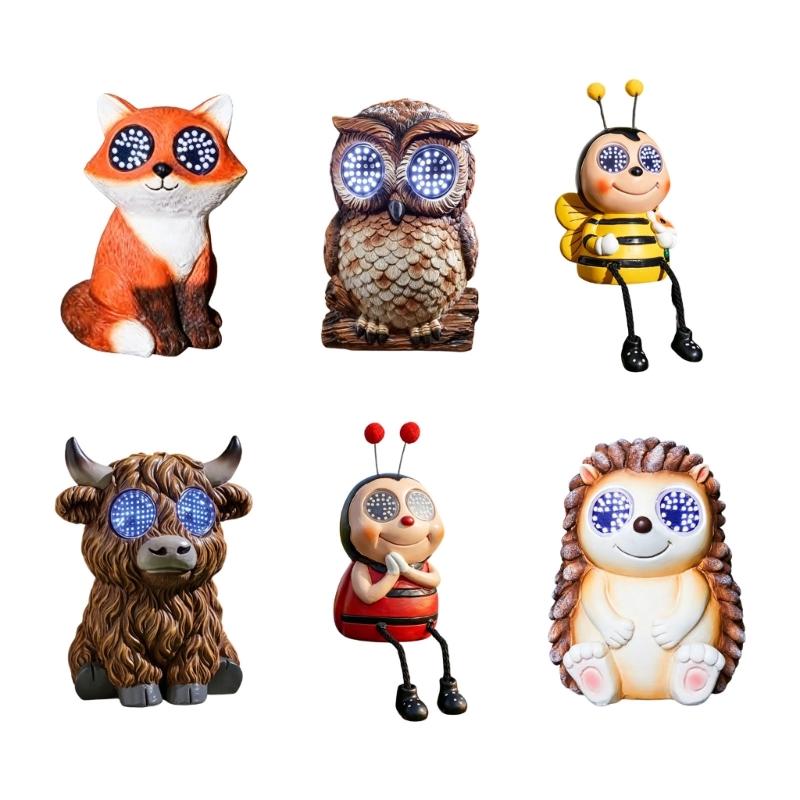 Weatherproof Resin Winking Animal Solar Light Garden Sculpture Winking Animal Light Statue for Yard Porch Balcony Ornament