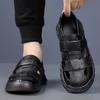 2025 Summer New Designer Leather Sandals for Men Hallow Breathable Casual Shoes Male Fashion Solid Color Driving Shoes Man