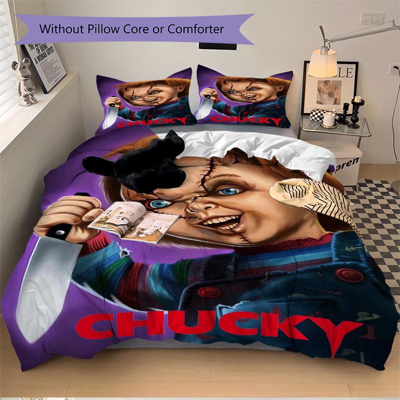 3pcs Chucky The Loyal Subjects of Horror Bedding Set Includes Quilt Cover and Pillowcases, Suitable for All Seasons H017