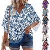Women's 3/4 Sleeve V Floral Shirt Casual Loose Tunic Top