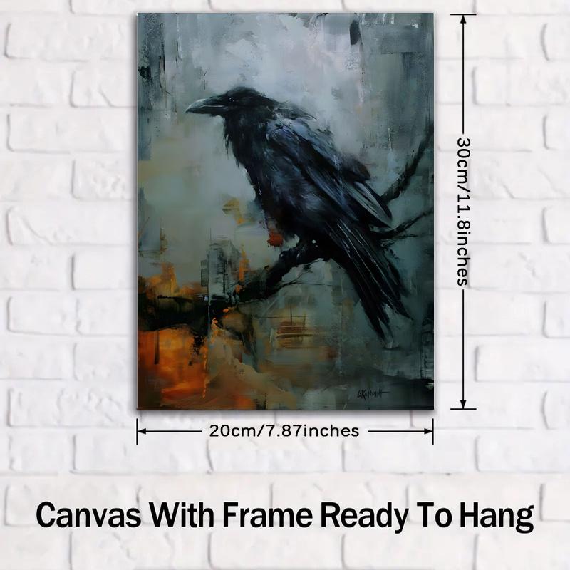 С Рамкой Ворона Акварель Холст Картина Настенное Искусство Украшение Птица Хэллоуин Подарок Темная Ворона Фреска Гостиная Домашнее Украшение