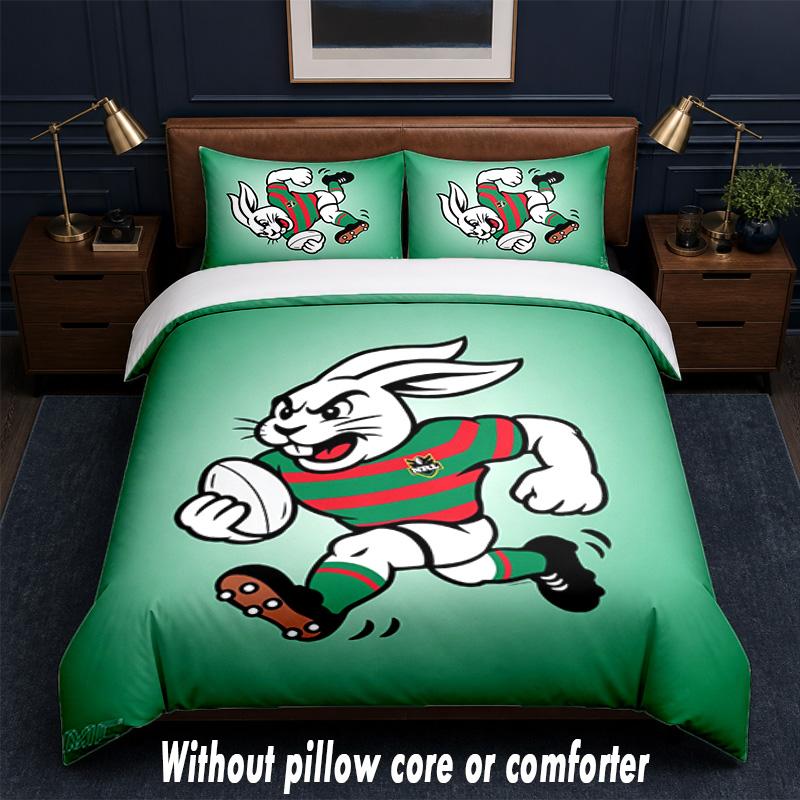 South Sydney Rabbitohs Design Bed Bedding Set 1 Duvet Cover + 2 Pillowcases Soft Breathable Household Bed Linens