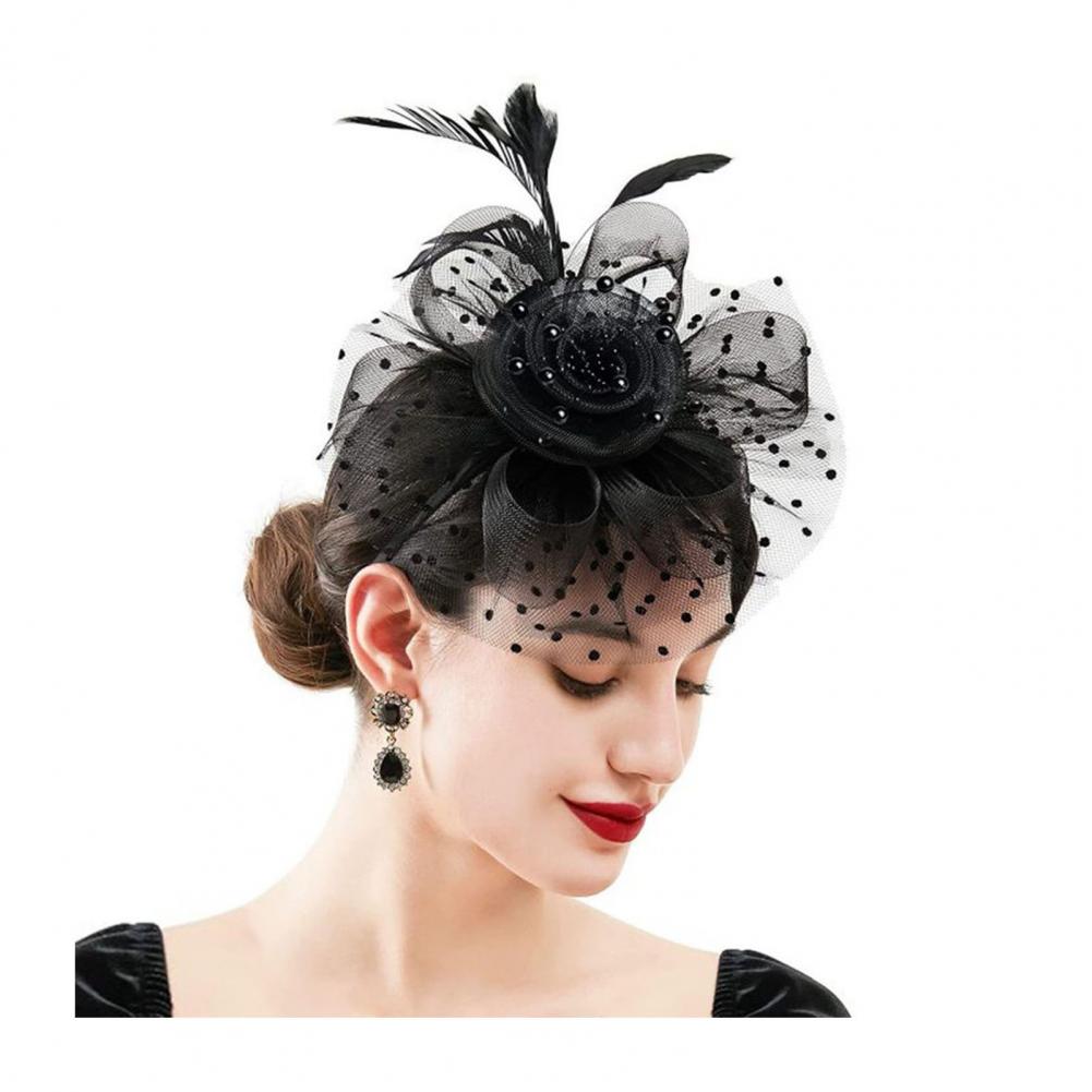 Шляпа Fascinators с сетчатым цветком, искусственным жемчугом, перьями, украшением для головы для чаепития, ретро-обруч для волос, повязка на голову для вечеринки