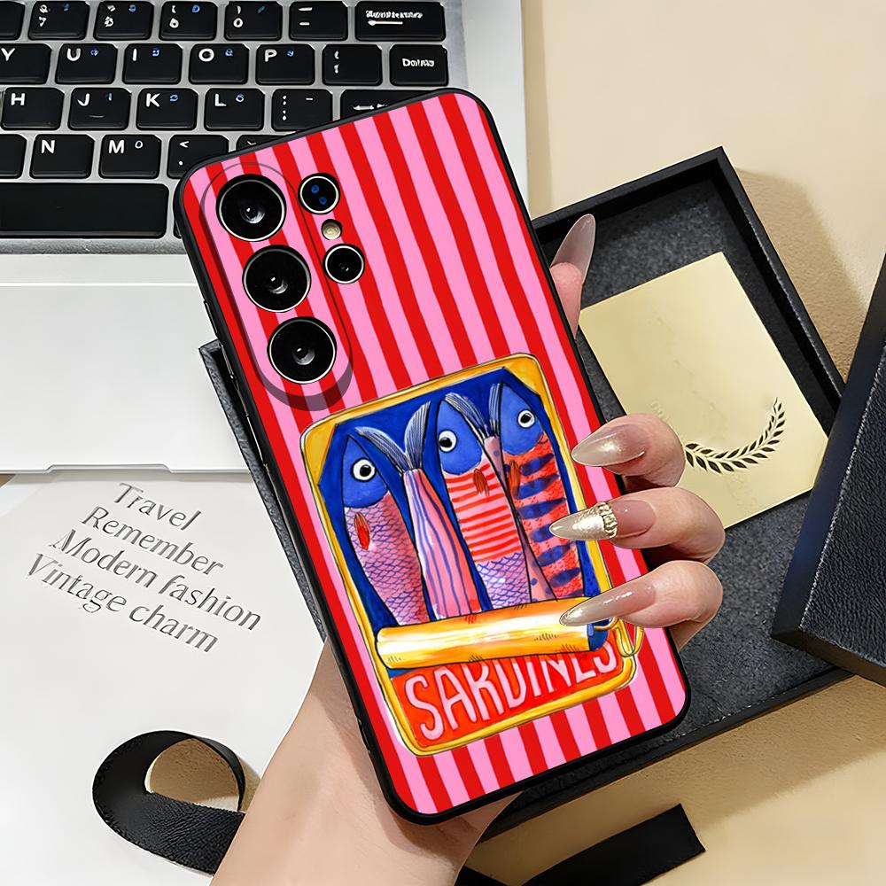 Чехол для телефона 'Банка сардин' кленовый для Samsung S26 S25 S24 FE S23 S22 S21 Plus S20 Ultra Note20Ultra Черный Мягкий чехол