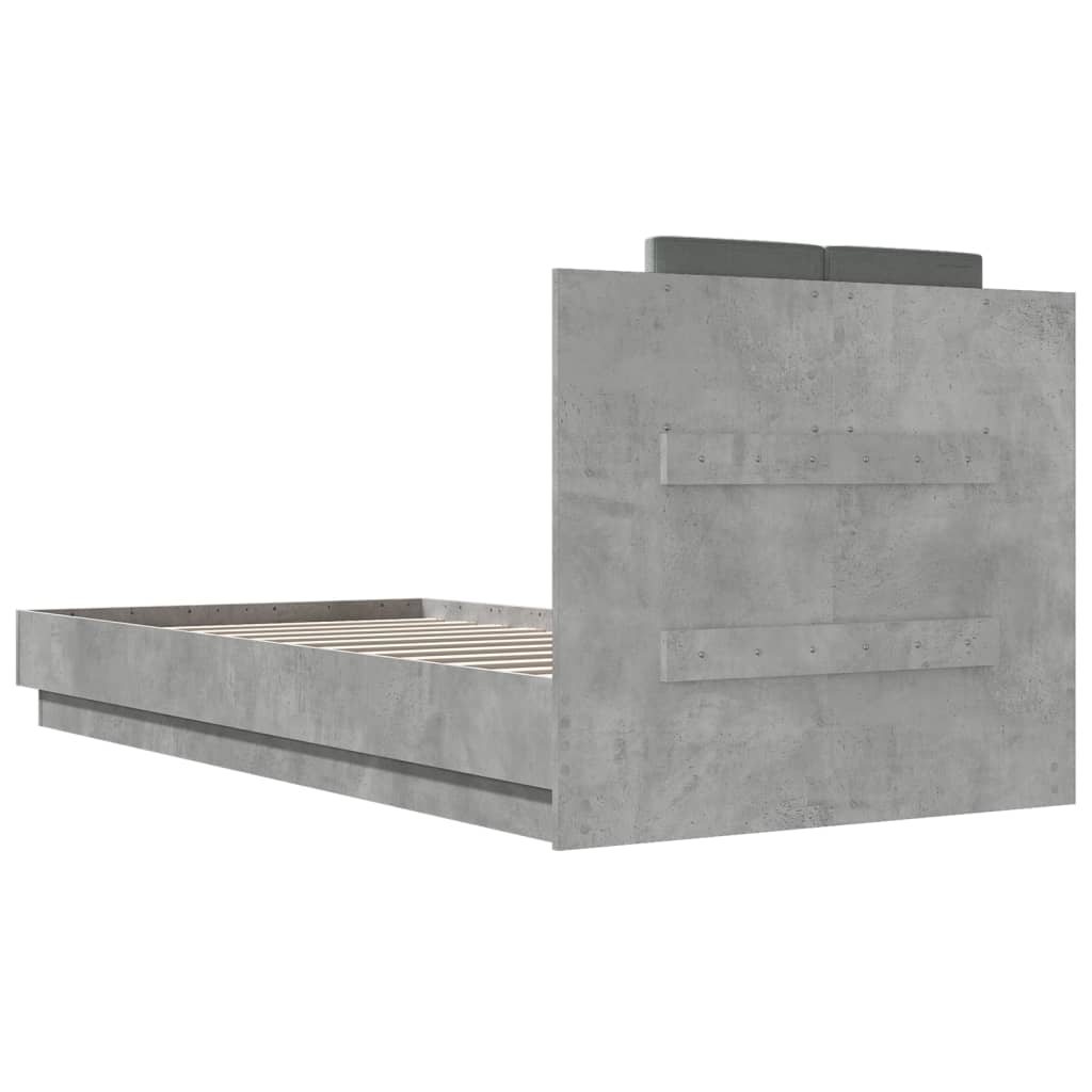 Bed Frame with Headboard and LED Lights Concrete Grey 100x200 cm