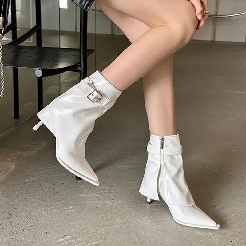 Женские ботильоны с острым каблуком 2024 года, мягкие кожаные ботильоны, новые корейские ботильоны на шпильках, женские модные гладиаторские готические ботинки челси