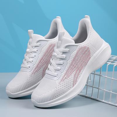 Новые бело-розовые женские спортивные туфли с мягкой подошвой, легкие студенческие кроссовки для бега, сетчатые дышащие повседневные сетчатые плоские кроссовки 42