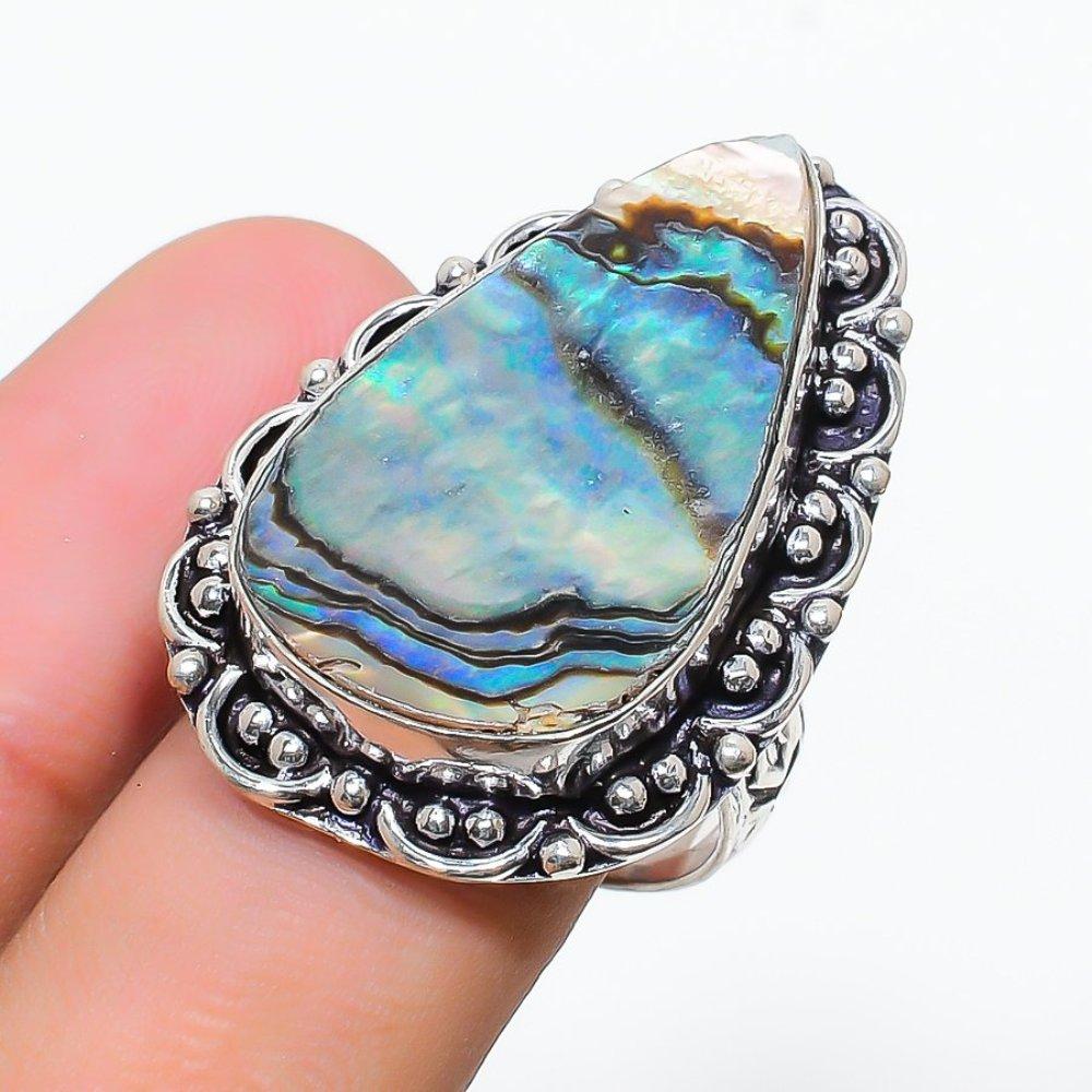 Abalone Shell Gemstone Handmade 925 Sterling Silver Jewelry Ring Size 8 K6p97