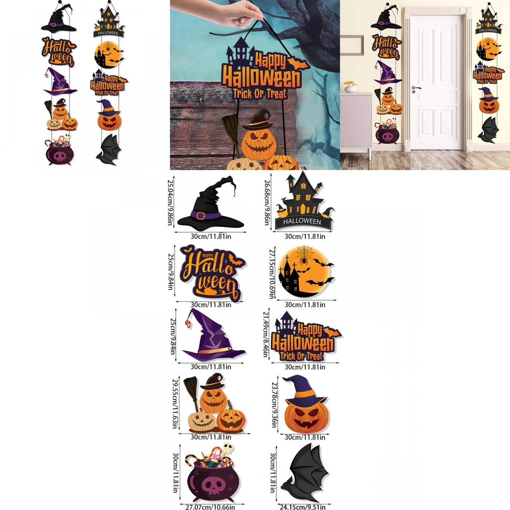 Halloween Party Door Hanger With Paper Pumpkin And Bat Design For Indoor And Outdoor Use