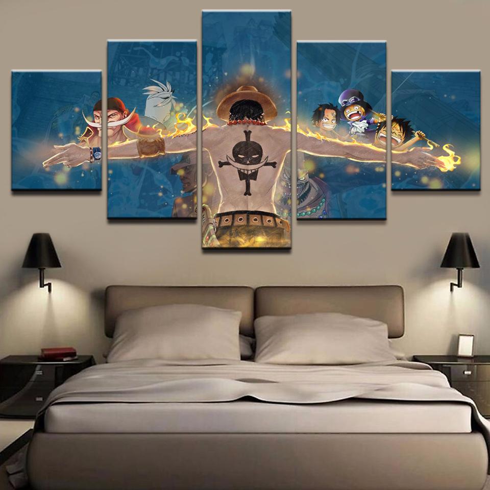 5 панелей аниме Cuadros Fire Fist Ace настенные художественные постеры холст картины HD принты картины домашний декор для украшения гостиной