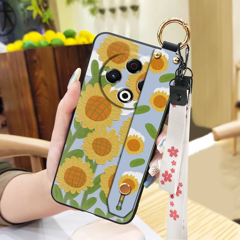 Back Cover Wristband Phone Case For Tecno Spark30 4G/KL6 Fashion Design Kickstand Silicone Anti-knock Protective Flower