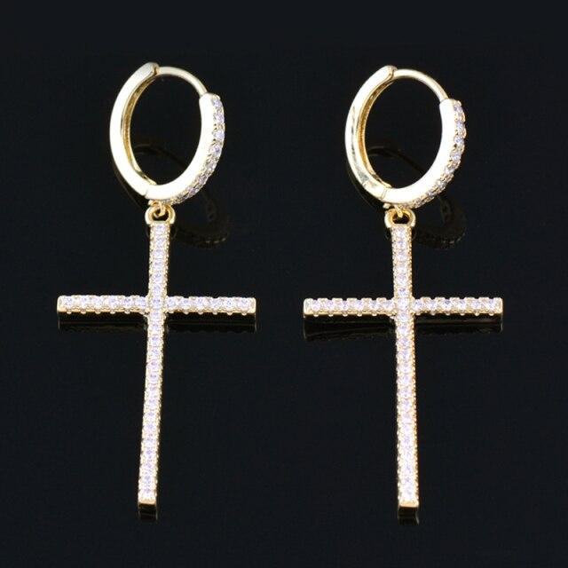 Классические серьги-крестики с микро-инкрустацией фианитами, розовое золото, серебряный цвет, серьги-кольца для женщин, модные украшения, новые 901 KO1