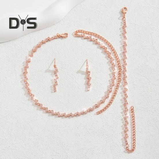 3 шт./комплект женский комплект ювелирных изделий горный хрусталь чокер висячие серьги браслет комплект с удлинительной цепочкой выпускной вечер невесты свадебные украшения