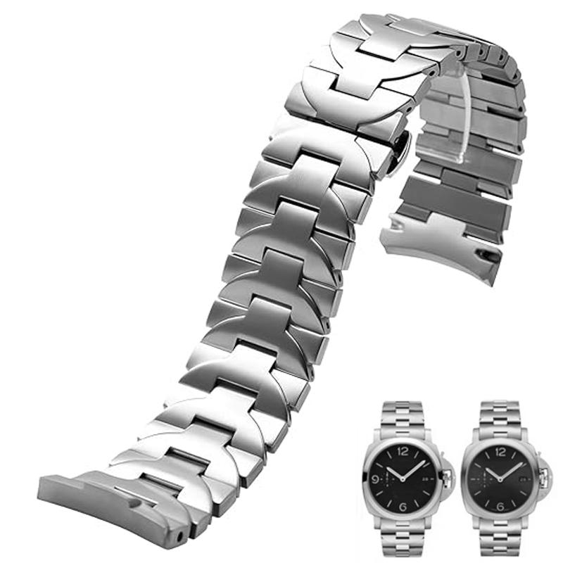 Прочный браслет из нержавеющей стали для Panerai Luminor PAM441 PAM111 Серии 22 мм 24 мм Изогнутый интерфейс сплошные металлические серебристые браслеты