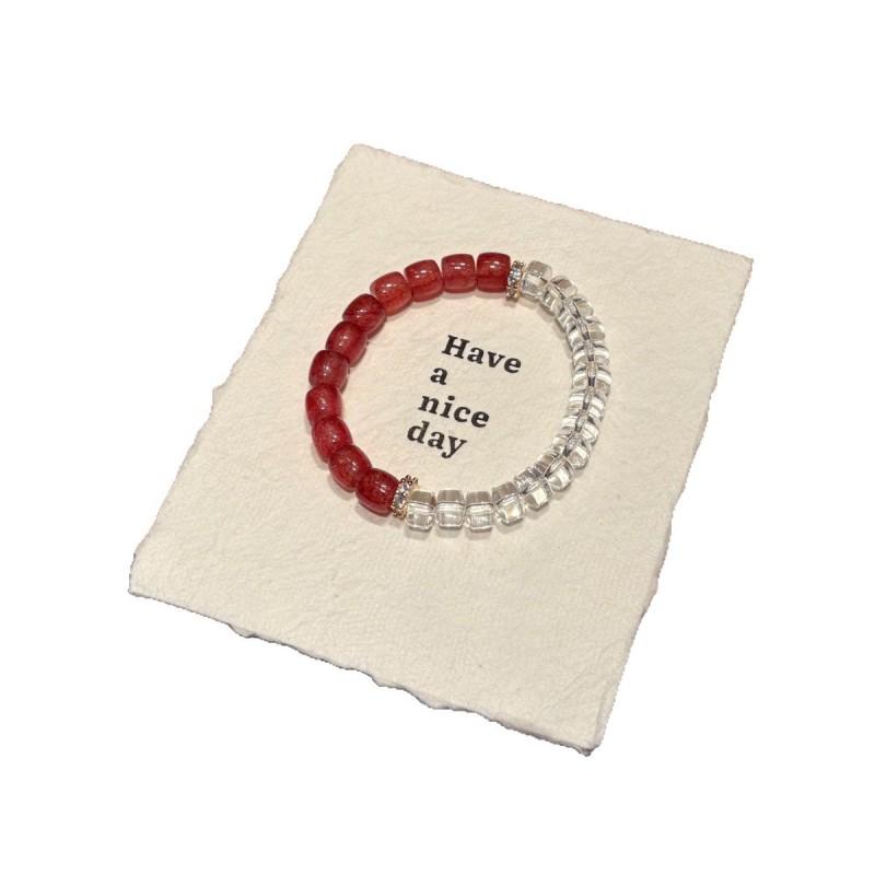 Natural Strawberry Quartz Clear Beaded Bracelet Women 8mm Round Handmade Fashion Jewelry