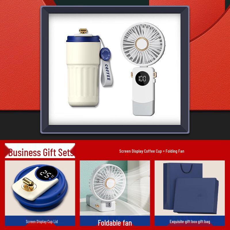 Summer Cooling Gift Set with Digital Coffee Cup and Fan