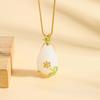 Hetian Jade Water Drop Necklace Women'S Light Luxury Retro Court Style Temperament Inlaid Flower Accessories