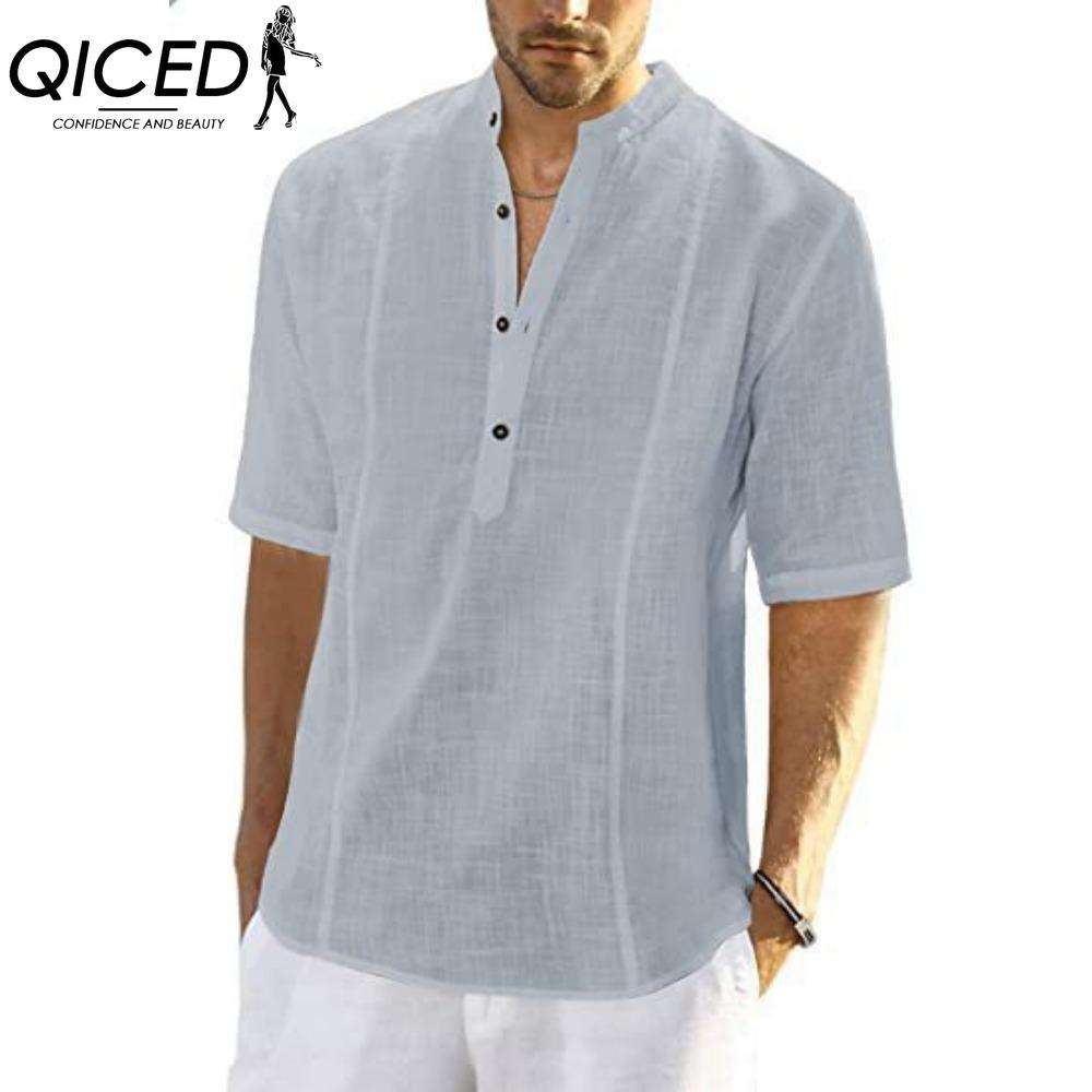 QICED Хлопковая футболка с коротким рукавом, мужская модная свободная рубашка с половиной рукава, сострадательная рубашка с принтом