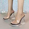 Women's 12CM Fashion Car Model Heels - Sexy Transparent Thick Heel Crystal Slippers, Non-Slip Square Toe Wedding & Party Shoes