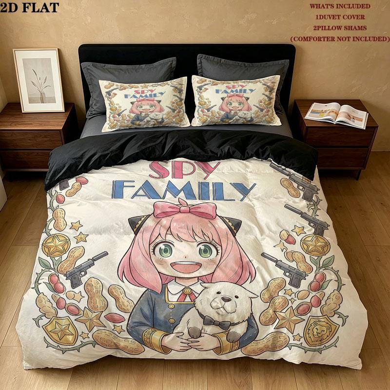 Spy Family Pattern Bedding Quilt Set Quilt Cover Pillowcase Home Birthday Gift(1 * duvet cover + 2 * pillowcase, without core)