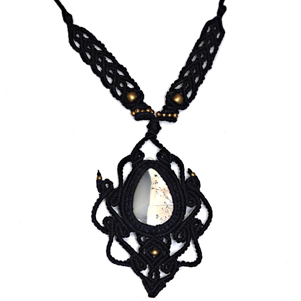 Macrame Opal Handmade Necklace Thread Gemstone Dendrite Pendant Jewelry