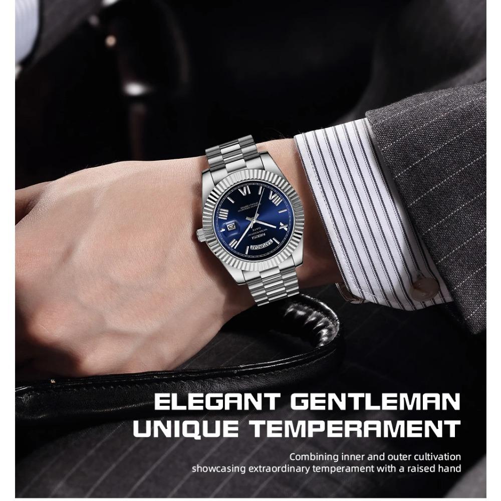 Роскошные кварцевые часы из нержавеющей стали для мужчин Роскошные светящиеся часы с индикацией даты для мужчин