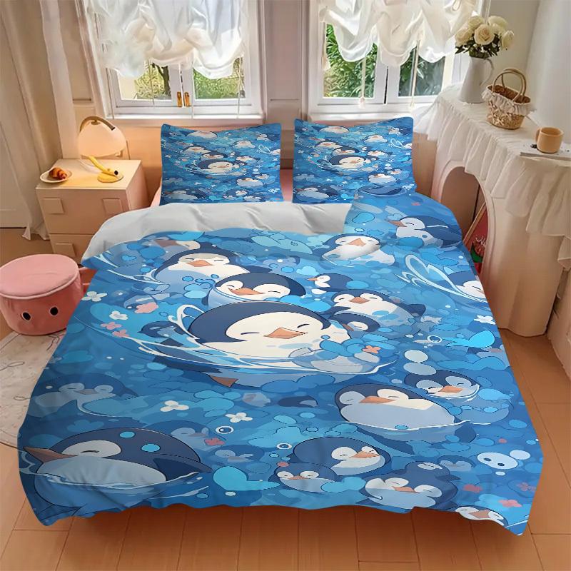 3pcs bedding set Penguin Includes 1 Comforter + 2 Pillowcases, Without Pillow Inserts, Soft Comfortable, Lightweight Breathable006