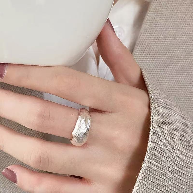 Korean Version Plain Ring Irregular 925 Sterling Silver Versatile Ring Women's Niche Ins Style Design Non-fading Combination Ring