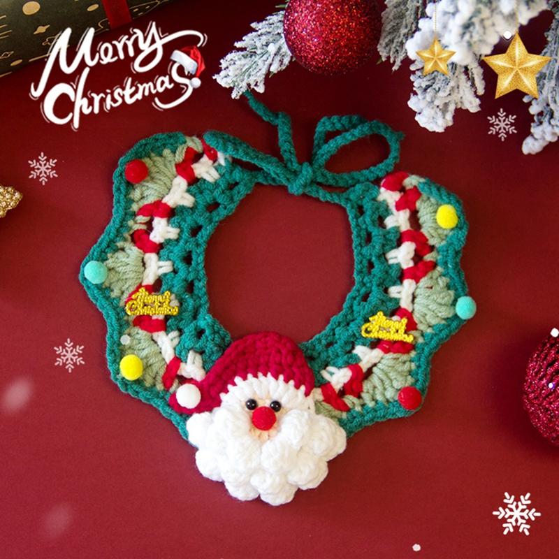 Christmas Pet Collar Navidad Cats Clothing Christmas Puppy Necklace Hand-knitted Pet Scarf  Xmas New Year Pet Cats Accessories
