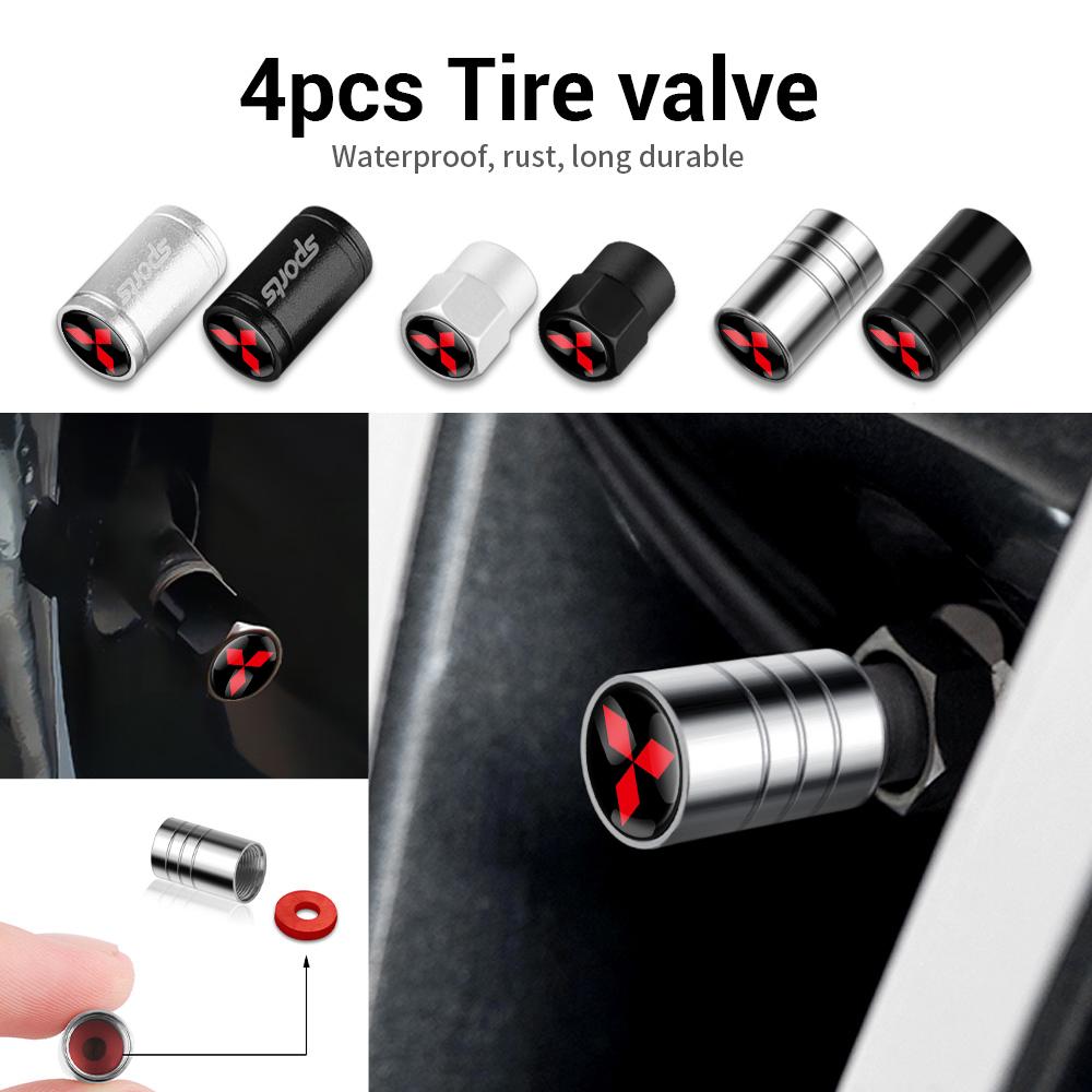 4Pcs Car Metal Wheel Tire Valve Caps Dust Accessories For Mitsubishi 9 Ralliart EX ASX L200 Colt Outlander Pajero Lancer Eclipse