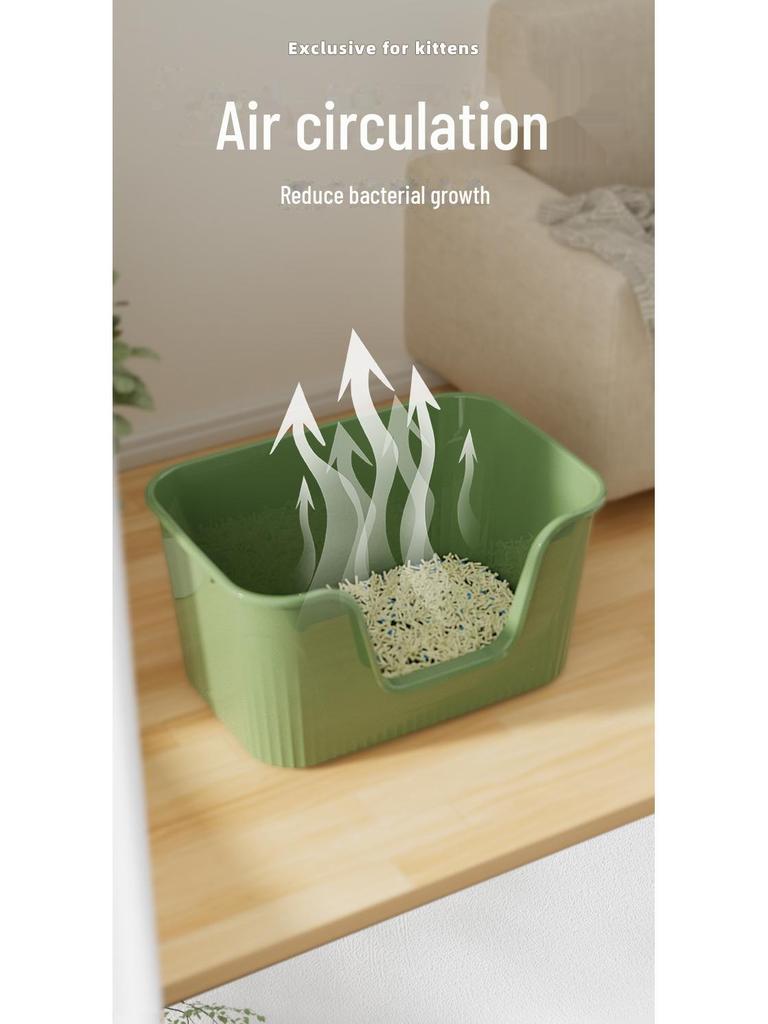 Open Anti-Splash Cat Litter Box with Mat - Easy Clean Kitten Toilet