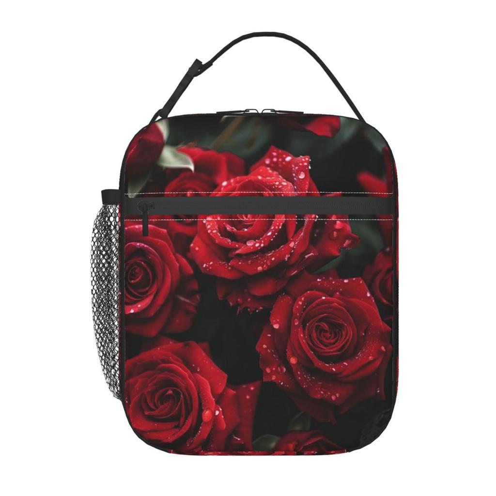 Red Rose Floral Design Insulated Lunch Bag for Women Kids Portable Food Boxes Thermal Lunch Box Tote