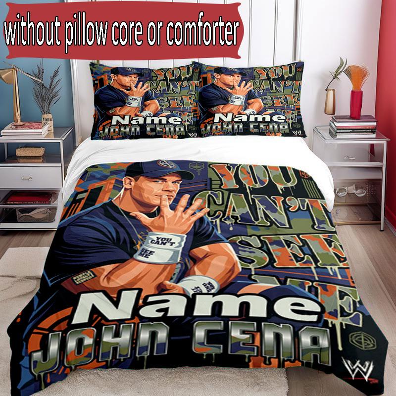 3pcs Duvet Cover Set (1*Duvet Cover + 2*Pillowcase, Without Core), Custom Name John Cena Pattern Bedding Set, Home Bedroom Decor Gift
